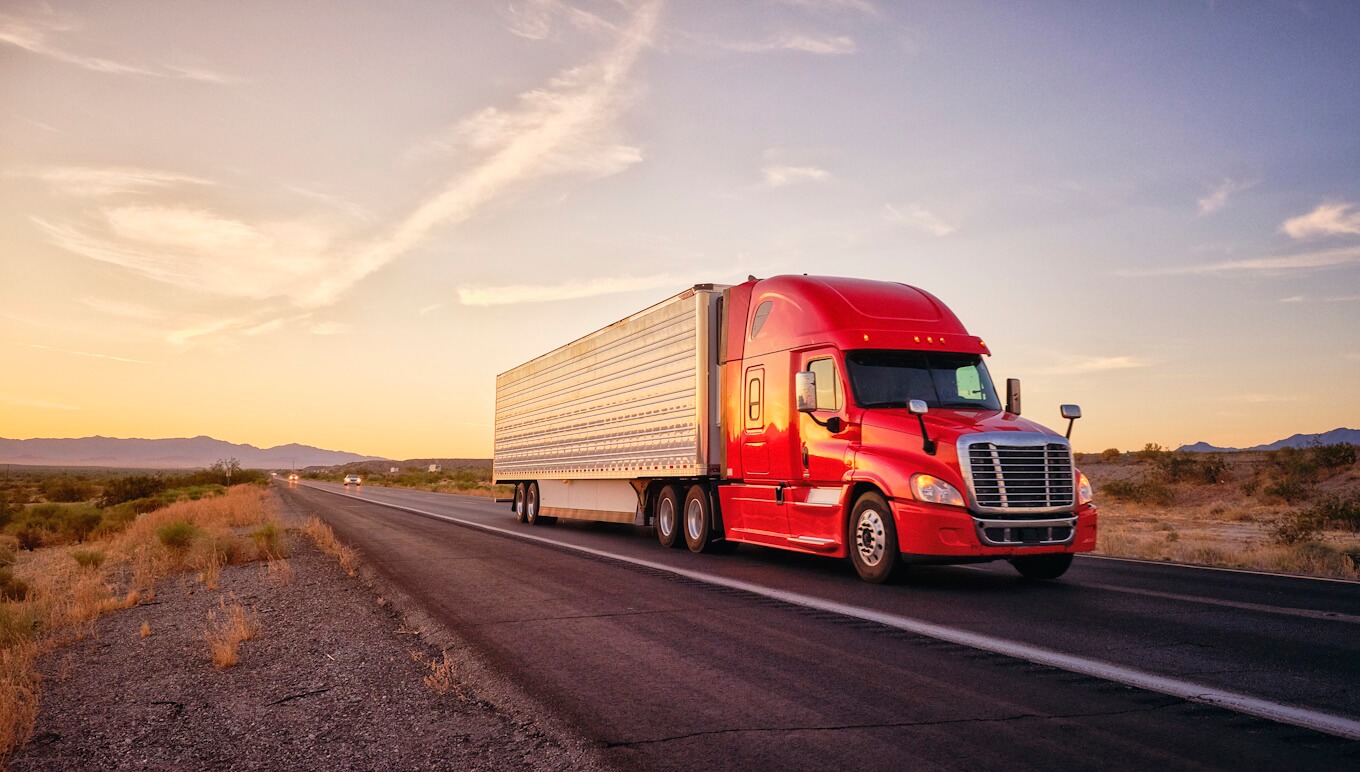 Semi-truck on the road for over-the-road dry van freight